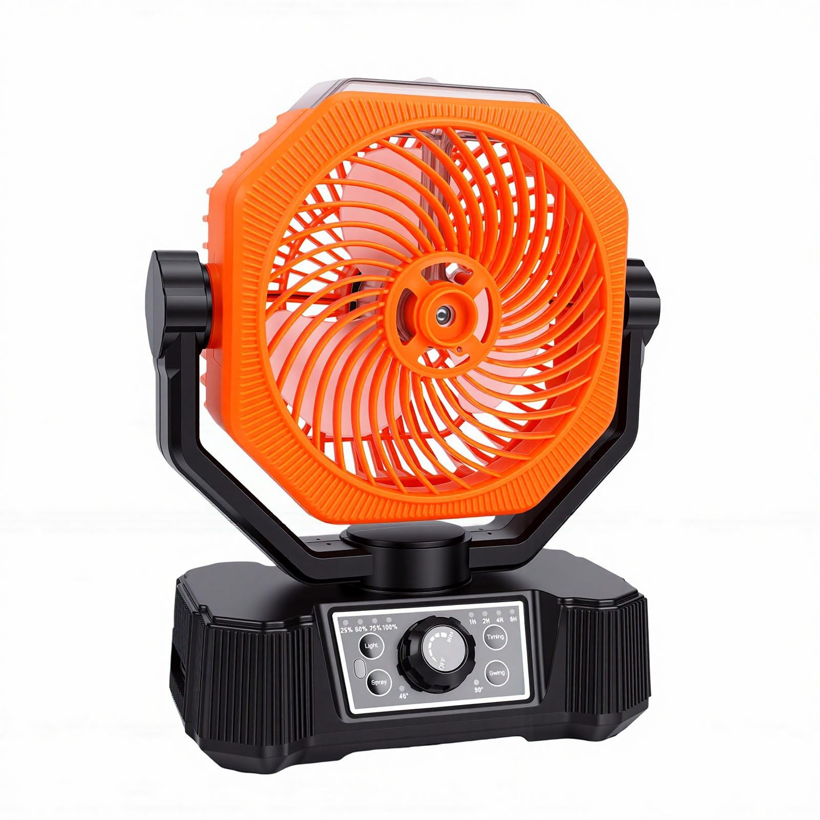 Ventilatore Nebulizzatore da Campeggio 10000mAh Ventilatore Oscillante Automatico Alimentato a Batteria con Luce LED, 8 velocità e Timer 1-8H per Ufficio da Viaggio in Giardino