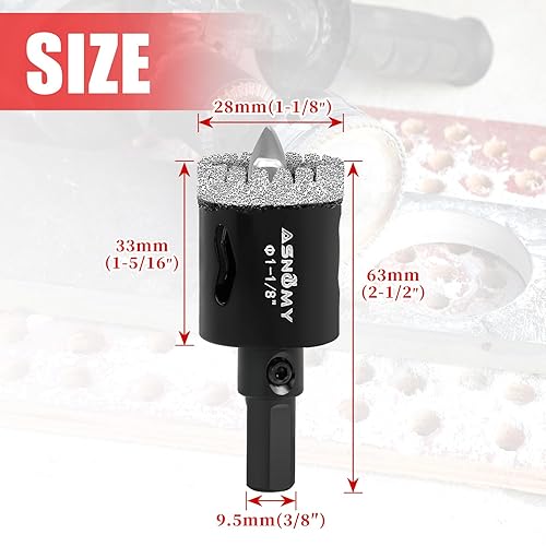 Vista 33 de ASNOMY Juego de 10 piezas de sierra de agujero de diamante, 1/4"-2" pulgadas de sierra de agujero de baldosas dentadas de taladro con núcleo