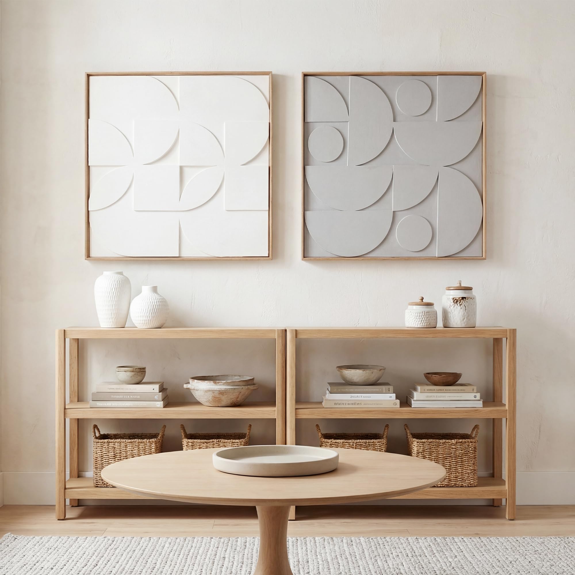 HOMCOM Wanddeko 3D 2er Set 80 cm Geometrisch Wanddekoration Modern Weiß | Wand Deko, Wohnzimmer, Schlafzimmer, Flur