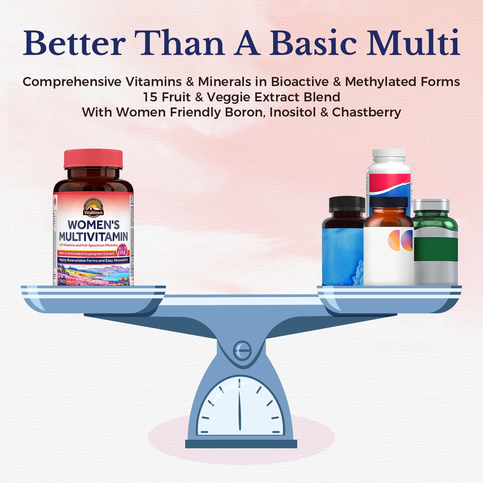 Vitalitown Women’s Multivitamin, Methylated Multivitamins & Multiminerals, A-K Vitamins, Iron, Zinc, Supergreens & More, Women 's Wellness, Hair Growth, High Absorption, Easy to Swallow, 90 Tablets — Amazon image 4
