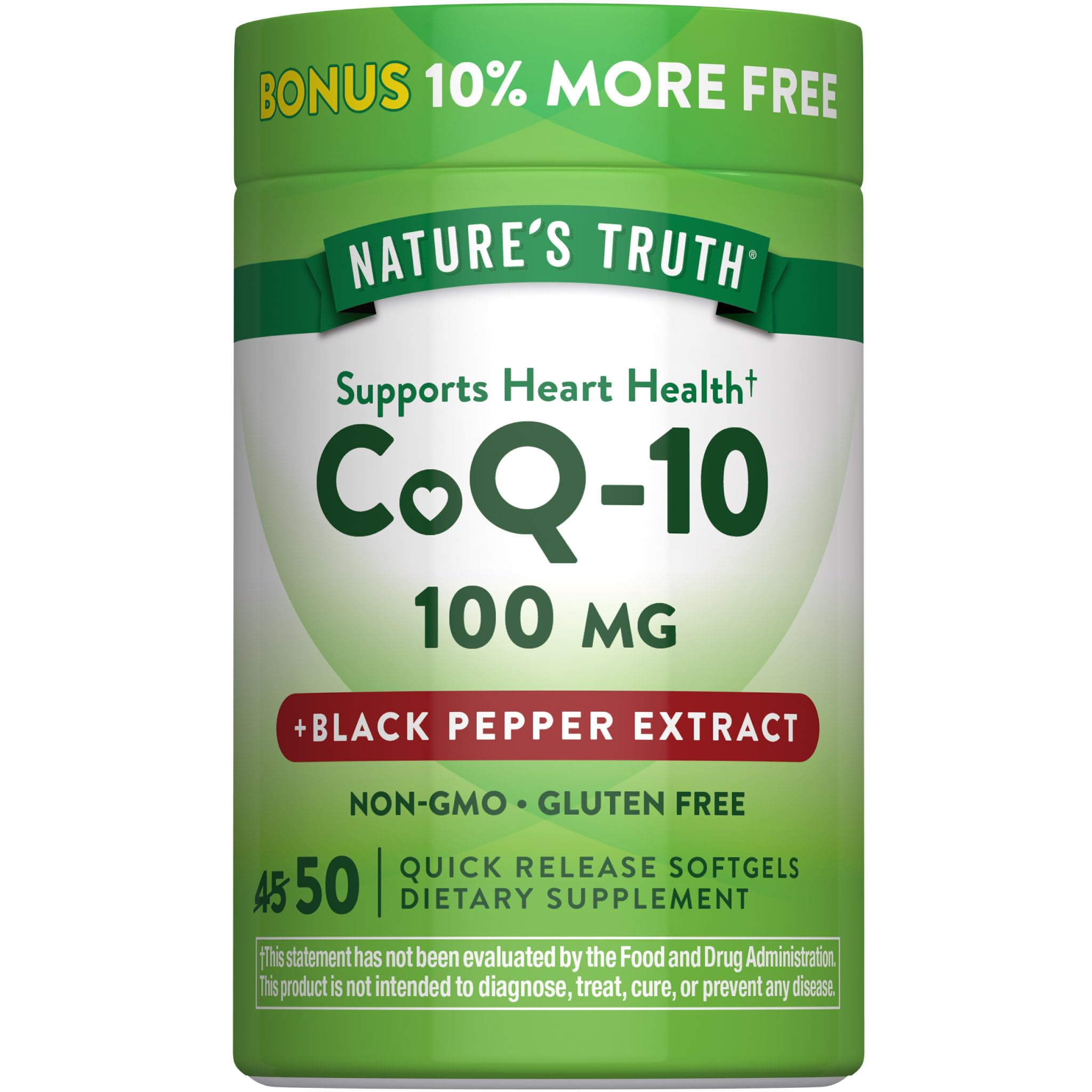 Nature's Truth CoQ10 100mg | 50 Softgels | Plus Black Pepper Extract 50 Count (Pack of 1)