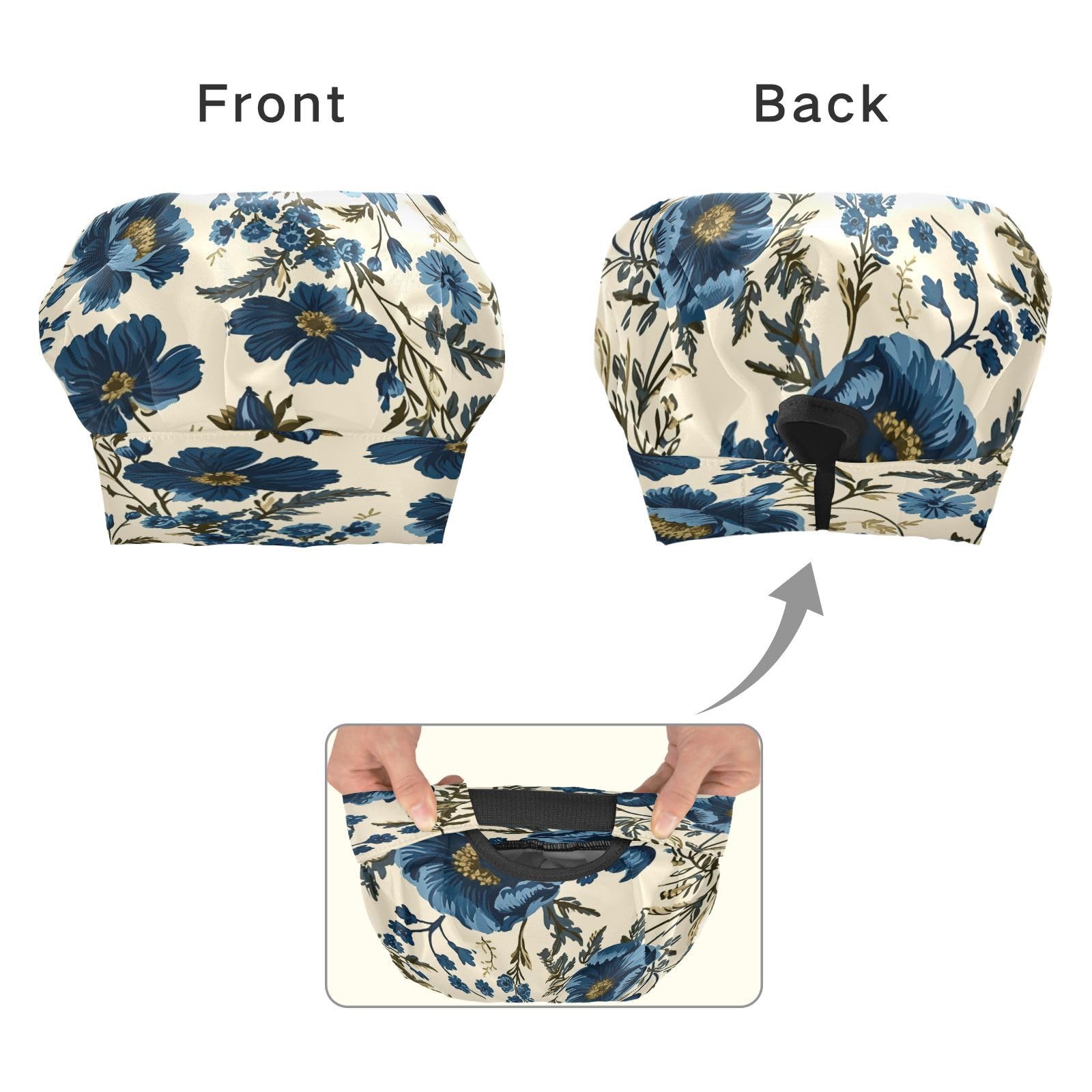 Bulletgxll Blue Floral Kids Apron and Chef Hat Set Adjustable Bib Aprons with Pockets for Cooking Baking Painting