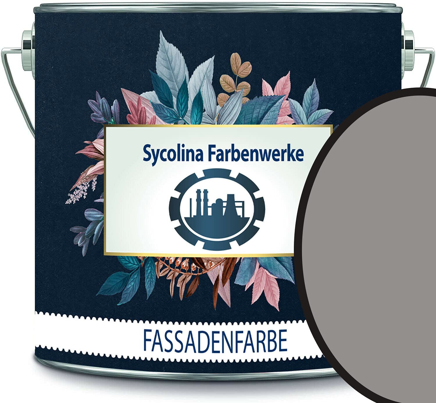 Pintura para fachadas con efecto loto, resina de silicona de alta calidad, color base RAL 7030 gris piedra // Sycolina Farbenwerk
