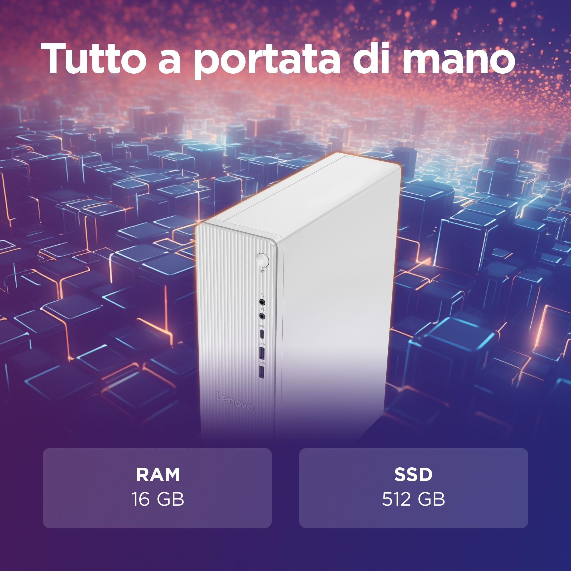 Lenovo IdeaCentre Tower Gen 9 - Desktop, Intel Core i5-13420H, RAM 16GB, SSD 512GB, Wi-Fi 6, BT 5.2, Windows 11 Home, Mouse e Tastiera USB inclusi - Cloud Grey