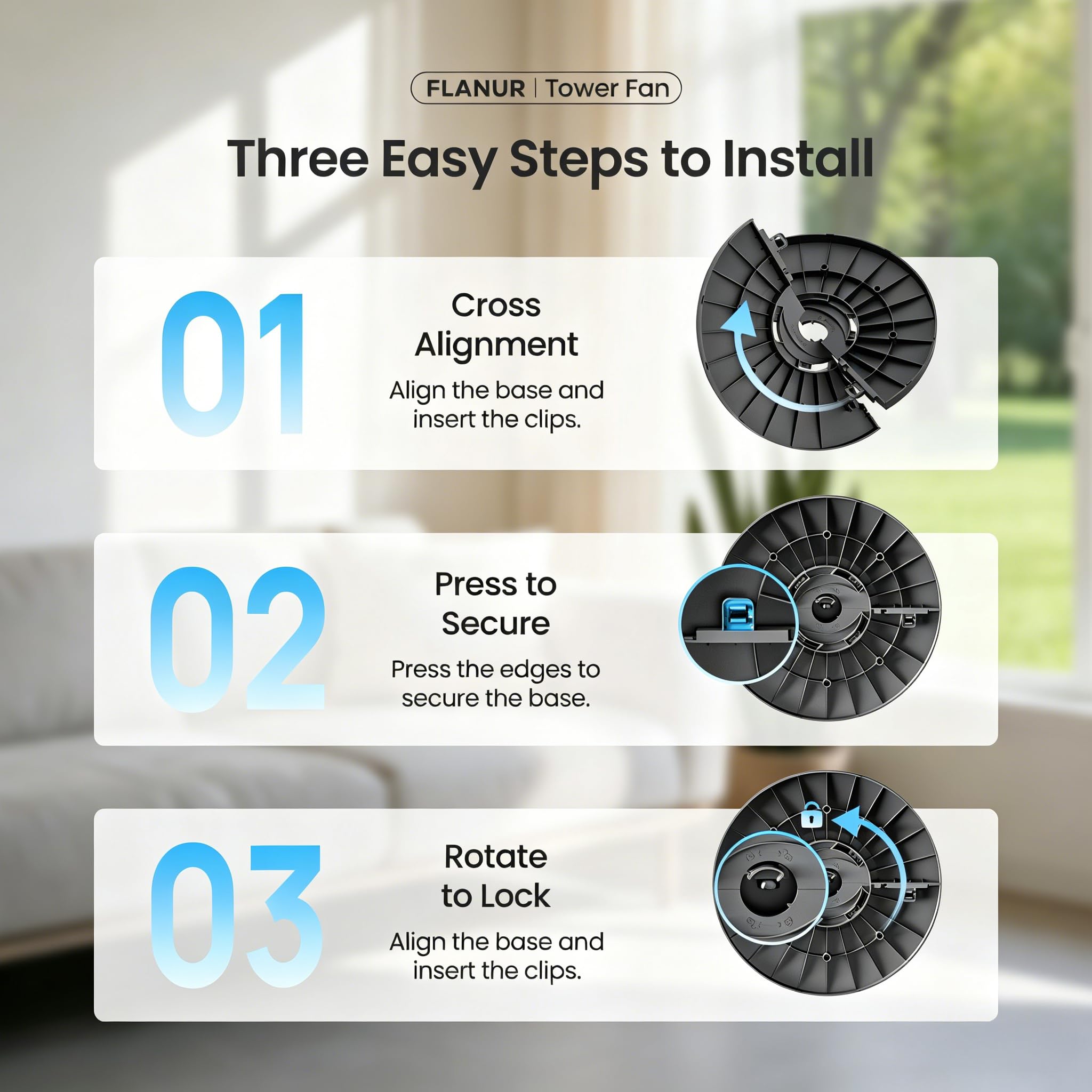 FLANUR Turmventilator Leise 25dB 91cm WiFi Alexa Tower Fan mit Fernbedienung 90° oszillierend 4 Geschwindigkeiten 12Std Timer Schwarz