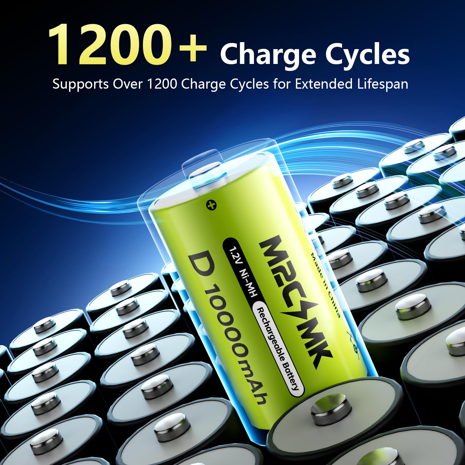 Paquete de 4 baterías recargables NiMH D de 10000 mAh con cargador | Baterías D recargables con cargador LED inteligente de 4 ranuras, entrada USB tipo C
