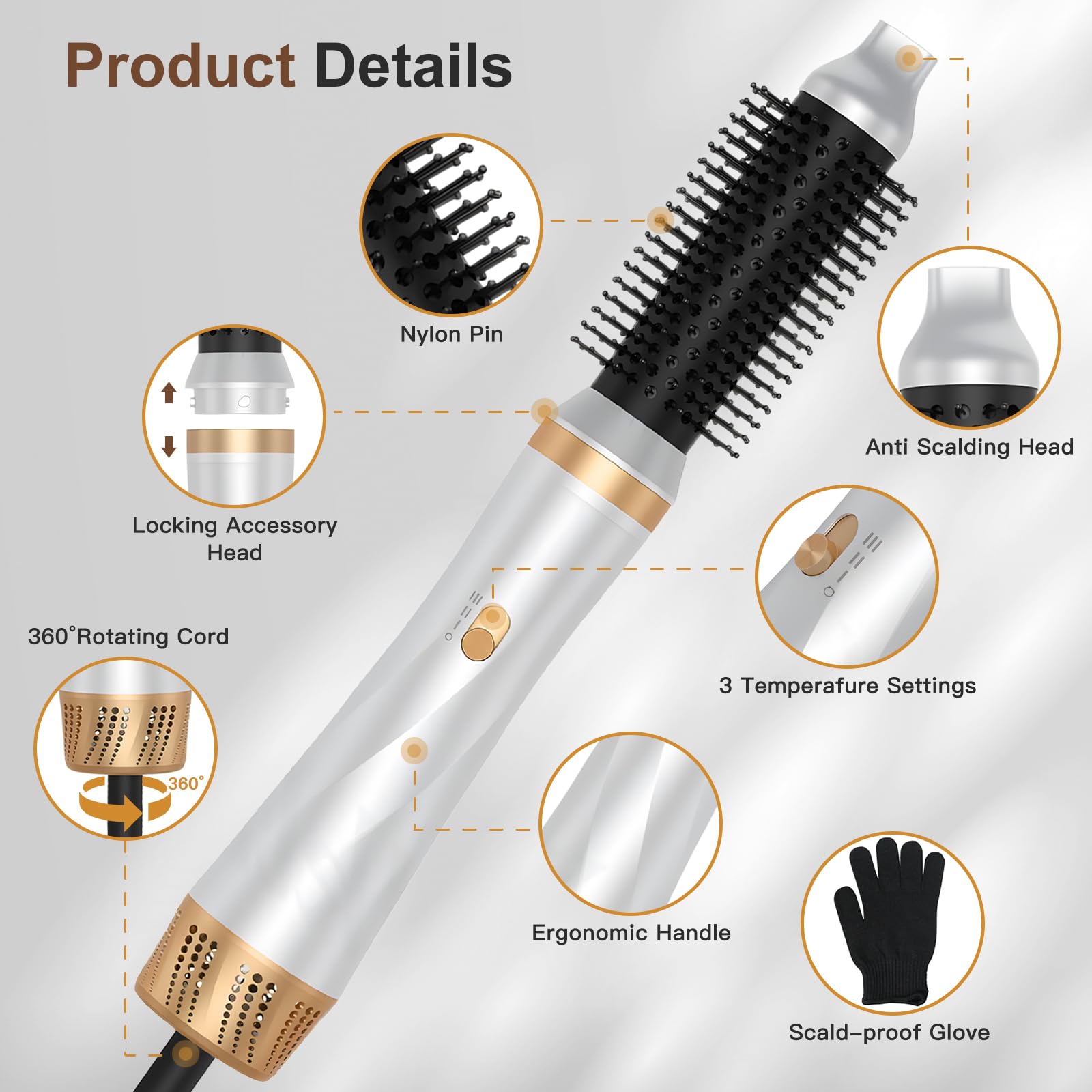Cepillo Secador de Pelo 5 en 1, 1000W Air Styler Set,Cepillo De Aire Caliente Multifunción,Moldeador Pelo With Riza 3 Temperaturas, Tecnología Ion,Cepillo Alisador para Da Volumen, Alisa y Seca