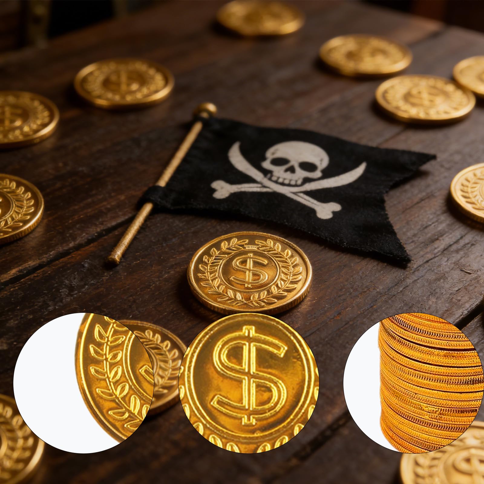 100 sztuk złotych monet, złote monety, skarb piracki, zabawka Goldtaler, skarb piracki, urodziny, tworzywo sztuczne, złote monety, piratów, poszukiwanie skarbów, prezent
