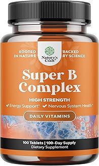 Super Vitamin B Complex for Women & Men - B Vitamins Complex with Thiamin, Riboflavin, Niacin, 6, 12 and Folate - Blend Supplement for Nervous System Support Energy & High Strength - 100 Tablets
