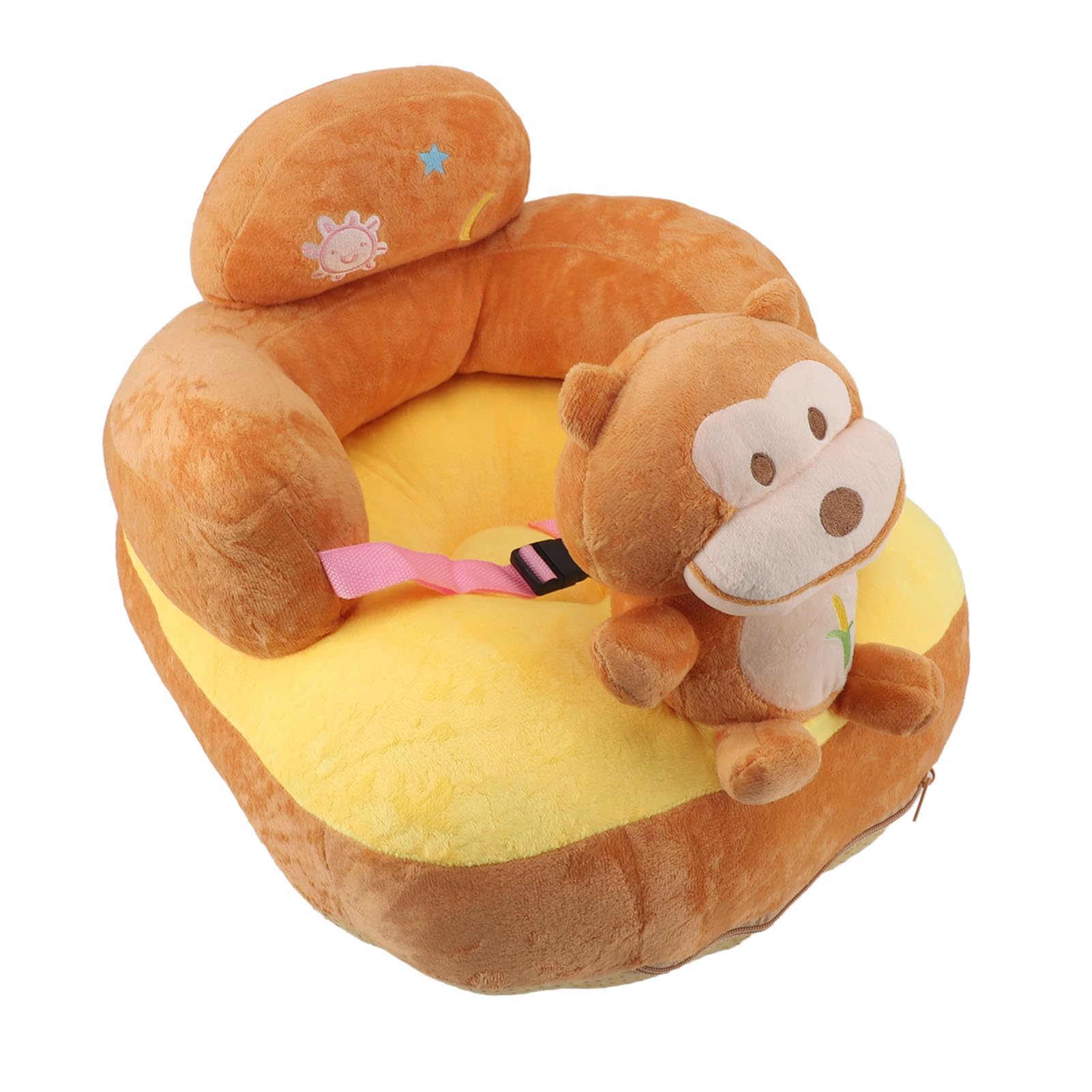 Baby Support Seat, Adjustable Angle Baby Learning to Sit Chair Plush with USB Charging Cable for Toddlers for Home (Monkey)