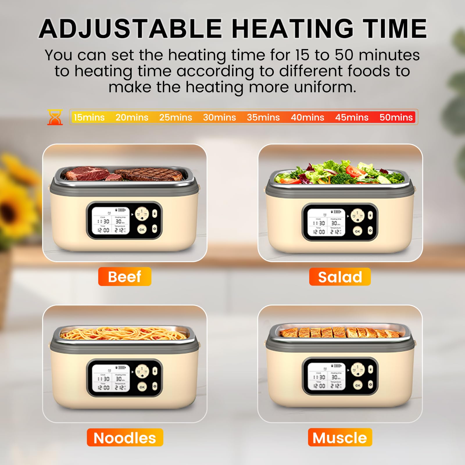 Fiambrera eléctrica inalámbrica con calefacción, XL 6.3 tazas, 24000 mAh, recargable, calentador de alimentos con autocalentamiento, temporizador inteligente, temperatura ajustable, a prueba de