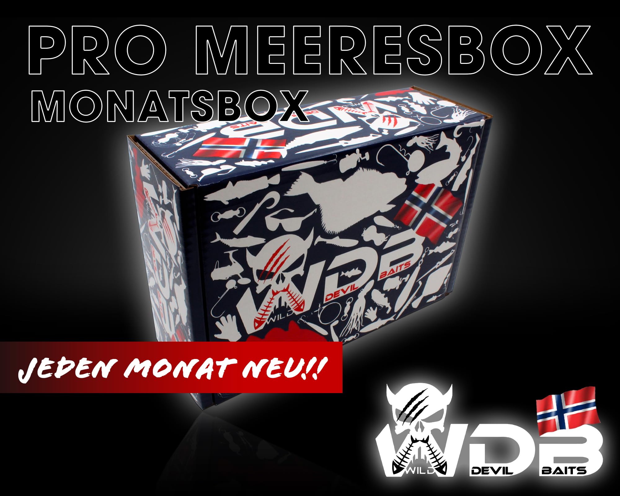Angel-Berger Wild Devil Baits Pro Meeres Monatsbox Angelköder Meeresangeln Promo Lure Box Norwegen Geschenk Meeresangler