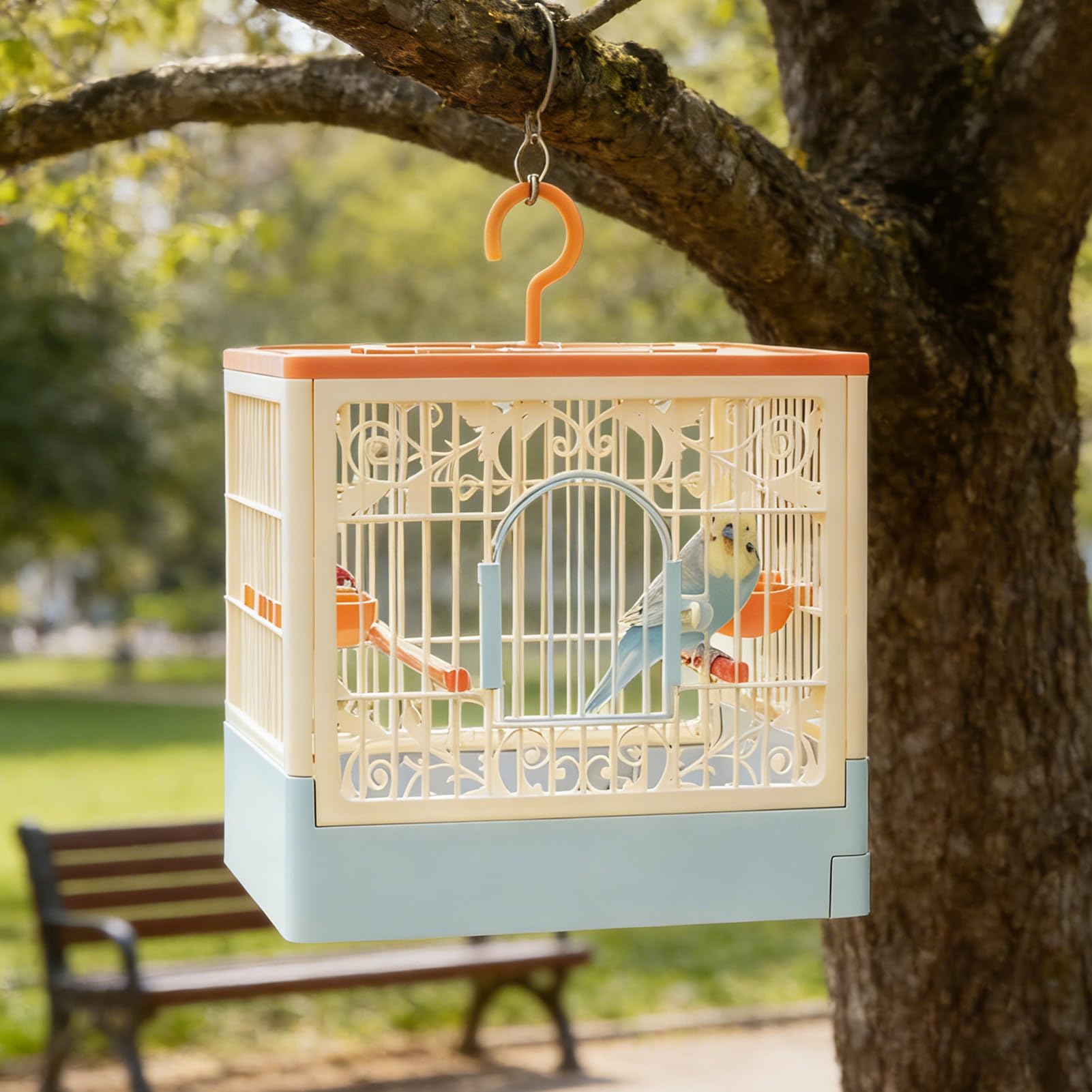 Jaula Grande para Pájaros Transportín Con Pércha | Jaula para Periquitos con Soporte y Bandeja Extraíble Para Alimentación, Forrajeo, Escalada y Vuelo de Agapornis, Canarios,
