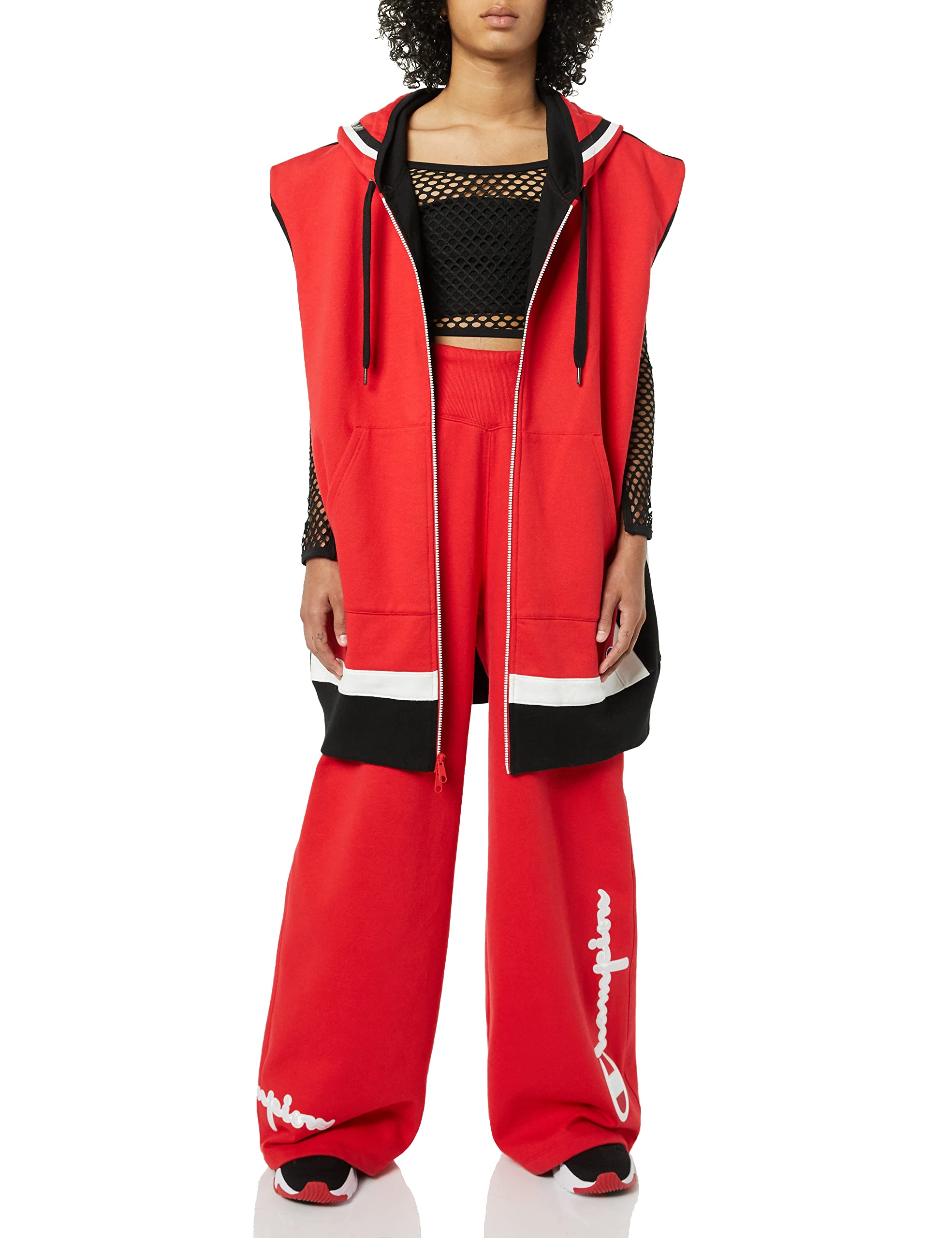 Champion Damska bluza z kapturem oversized Reverse Weave Vest, czerwony/heban/biały-510515, L-XXL
