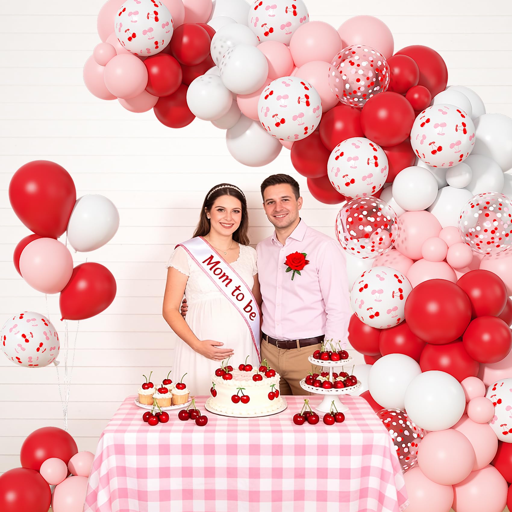 Kirschballons Set, Rot Rosa und Weiß Ballon mit 30,5 cm Kirsche Gedruckt Konfetti Ballons für Frauen Mädchen Geburtstag Party Dekoration Supplies