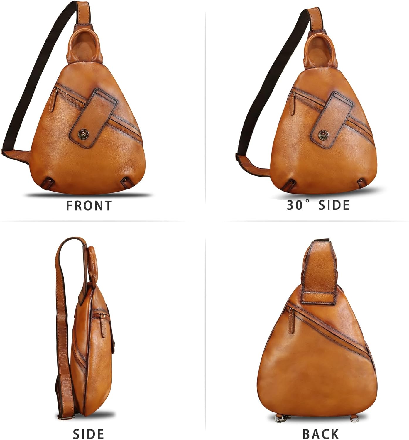 Genuine Leather Sling Bag for Men and Women Classical Real Leather Sling Backpack Purse Crossbody Bag for iPad Pro 11 inch - Image 4