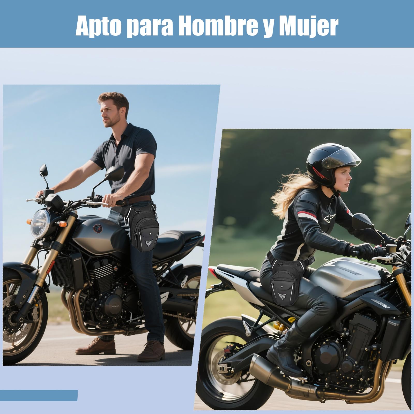Eshow Pernera Moto Ampliable, Riñoneras con Portabotella y Tira Reflectante para Hombre y Mujer, Bolsa Pierna para Ciclismo Montañismo Viajes Senderismo Trabajo Camping Escalada Negro