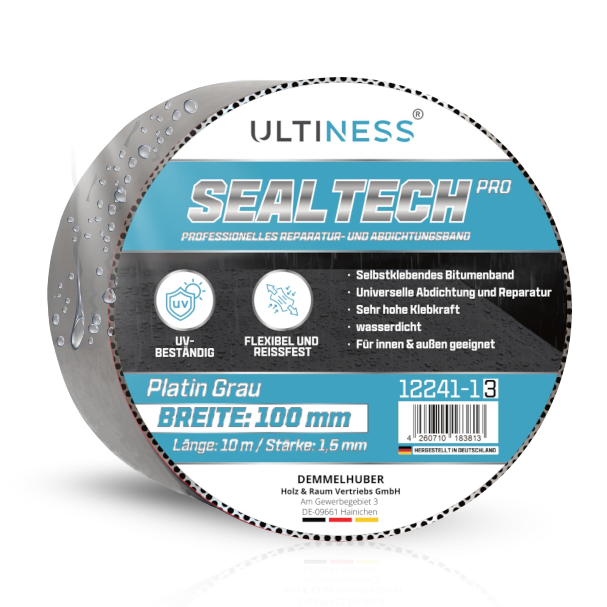 Ultiness® Aluminium Klebeband SealTechPRO 10m Rolle Reparaturset für Dachrinne abdichten wasserdicht & UV-resistent Bitumenband selbstklebend Dachrinnen Reparaturband MADE IN GERMANY (100 mm breit)
