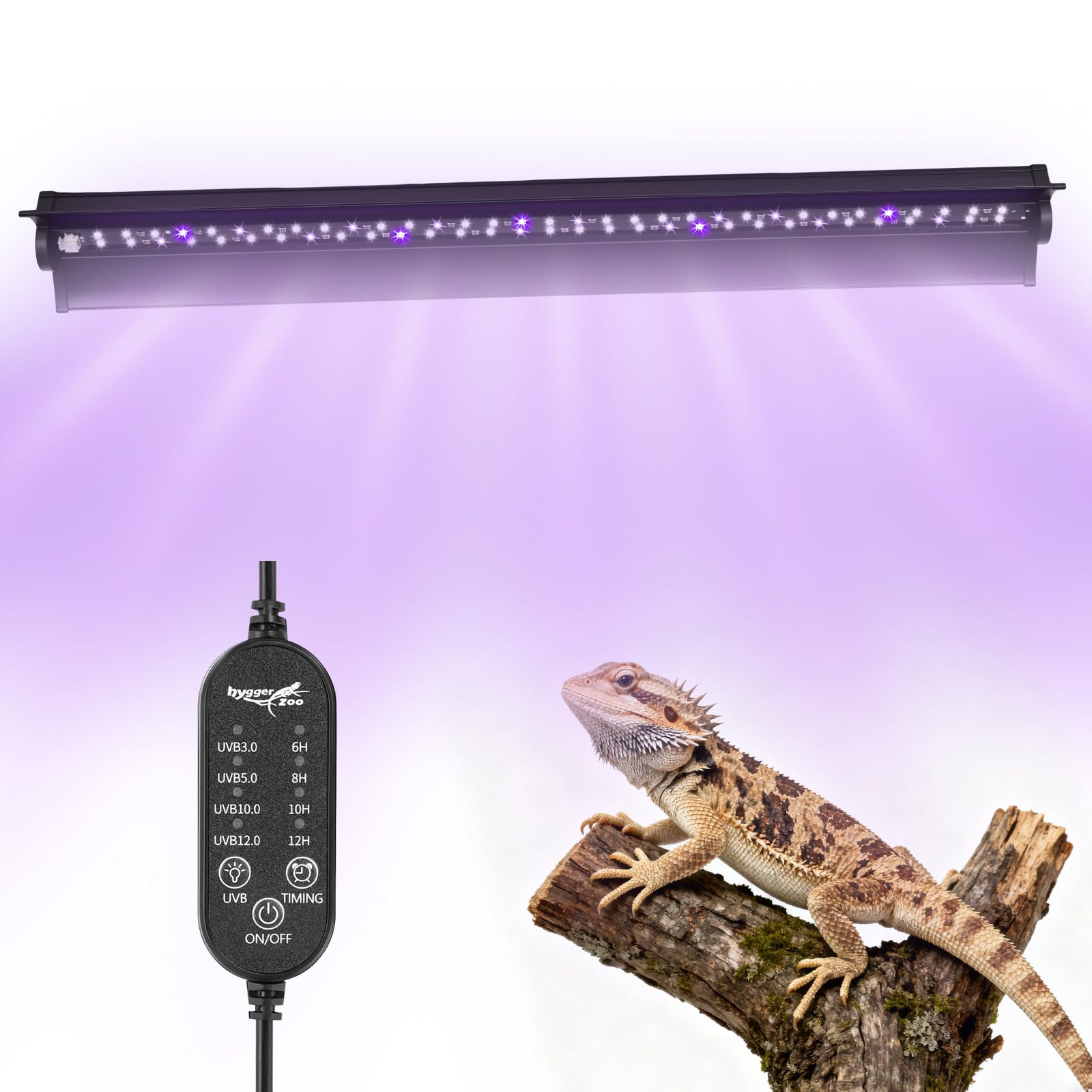 UVB Light for Reptiles, 18W HO LED UVB Reptile Light Fixture UVA UVB Lamp Bulb Terrarium Light with Timer and 5 Adjustable Brightness for Bearded Dragon Turtle Snake Crested Gecko Chameleon, 22 Inch