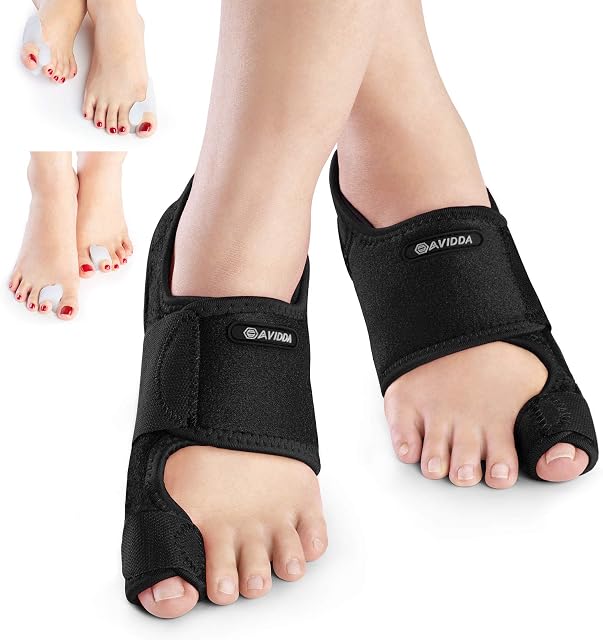 AVIDDA Bunion Corrector,Bunion Pain Relief Toe Separators Kit,Adjustable Size Hallux Valgus Correction Bunion Splint Corrector for Men and Women,Day Night Support