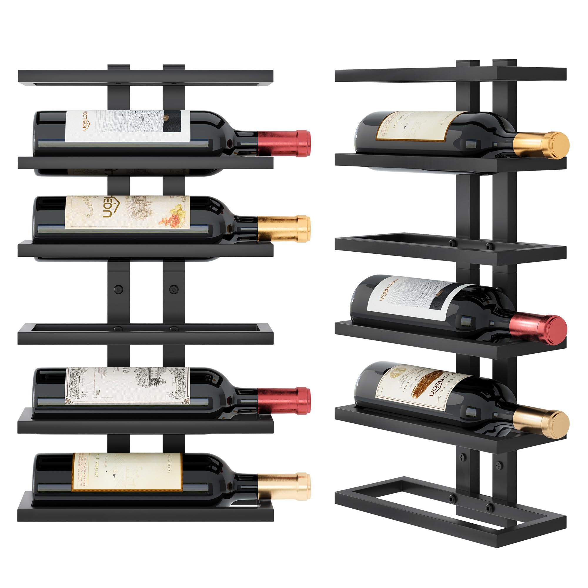 Hoctieon Wine rRack Wall Mounted for 6 Bottles, Wine Bottle Rack Glass Holder Display Shelf for Kitchen Bar Dining Room Living Room, Rustic Brown