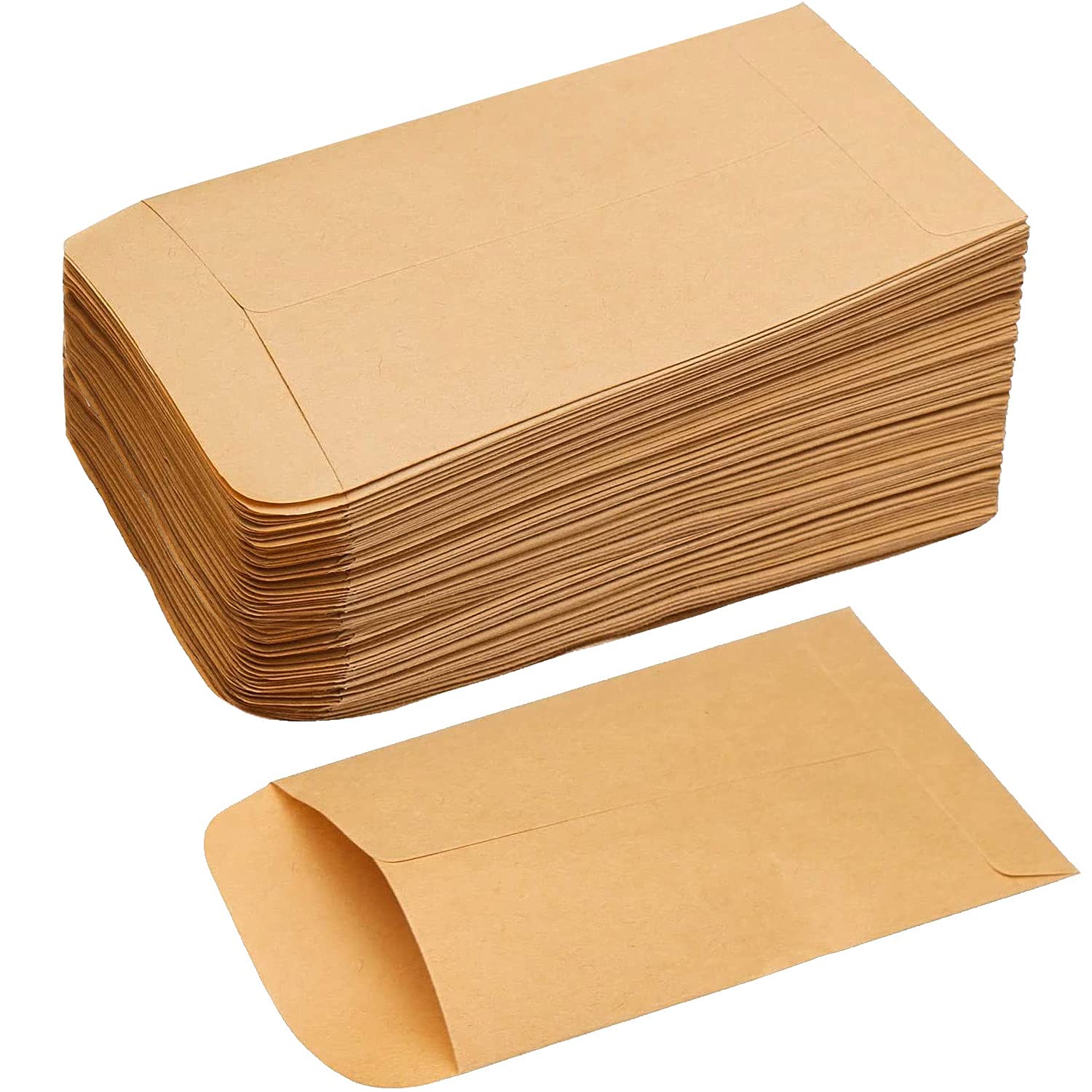 kuou 140 Pcs Kraft Paper Envelops, Brown Seed Envelopes Mini Kraft Paper Coin & Small Parts Envelopes for Packing or Storing Small Items Wages,Coins,Notes,Beads or Seeds(6 * 10cm/2.4 * 3.9inch)