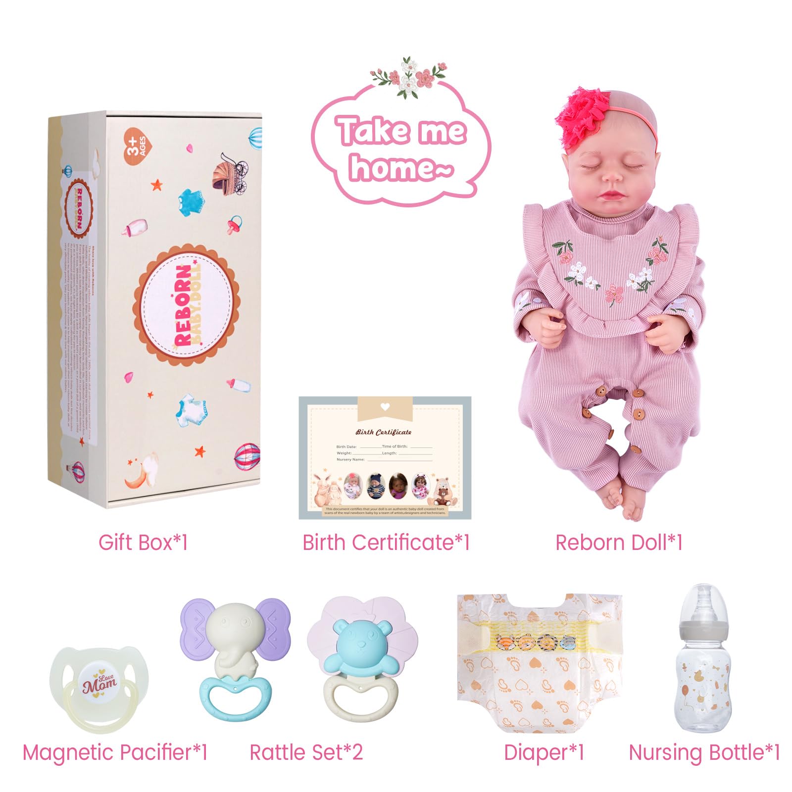 JIZHI Bambole Reborn - 20 Pollici Bambola Femmina In Silicone - Neonato Addormentato Con Vestiti e Accessori Giocattolo Per Bambini 3+ Anni