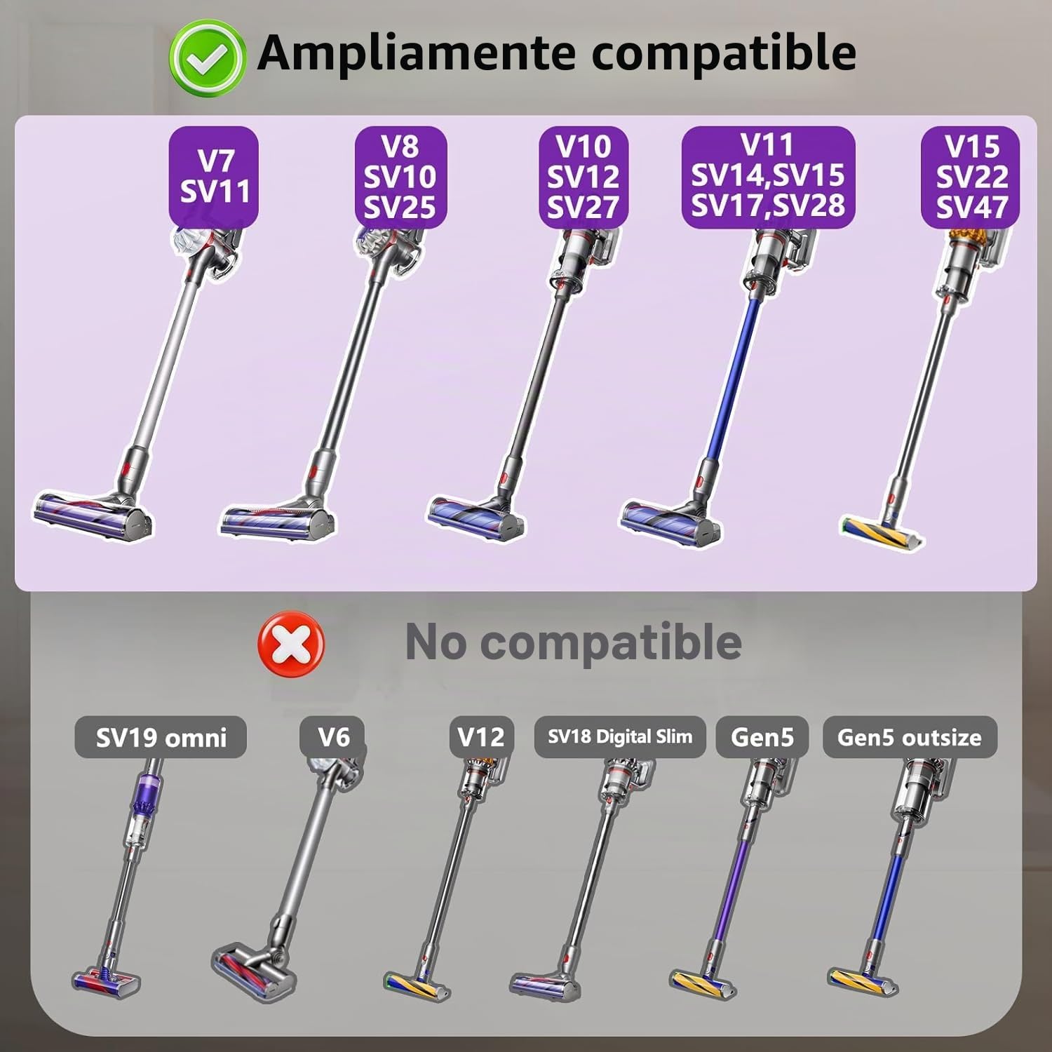 Cabeza de cepillo de rodillo para Dyson V7 V8 V10 V11 V15, Accesorio para aspirador Dyson SV10 SV11 SV12 SV14, Cepillo de suelo de rodillo suave, Cepillo de limpieza de repuesto para suelo duro