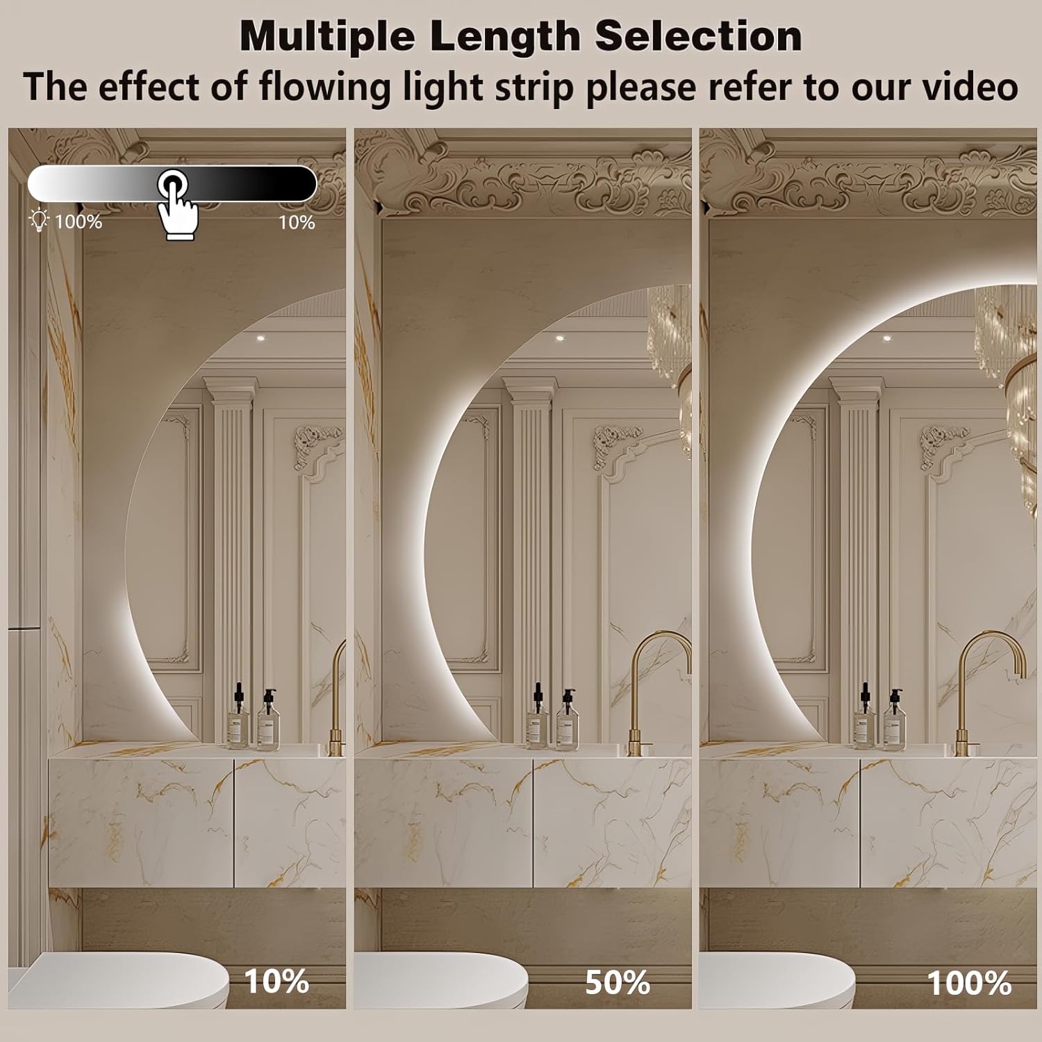 Niccy 48" LED Bathroom Mirror with Lights, Half Moon Led Mirrors, Irregular Backlit Mirrors for Entryway, Anti-Fog, Dimmable, Makeup Mirror, Explosion Proof, Round Lighted Vanity Mirrors, White Light