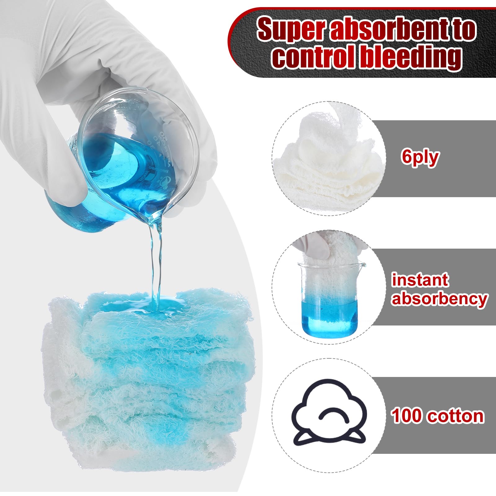 Threlaco - 15 cerotti in garza compressa sterile piegata a Z, 4,5 x 4,1 m, cuscinetto per trauma da combattimento, 6 strati, 100% cotone, kit per ferite di emergenza