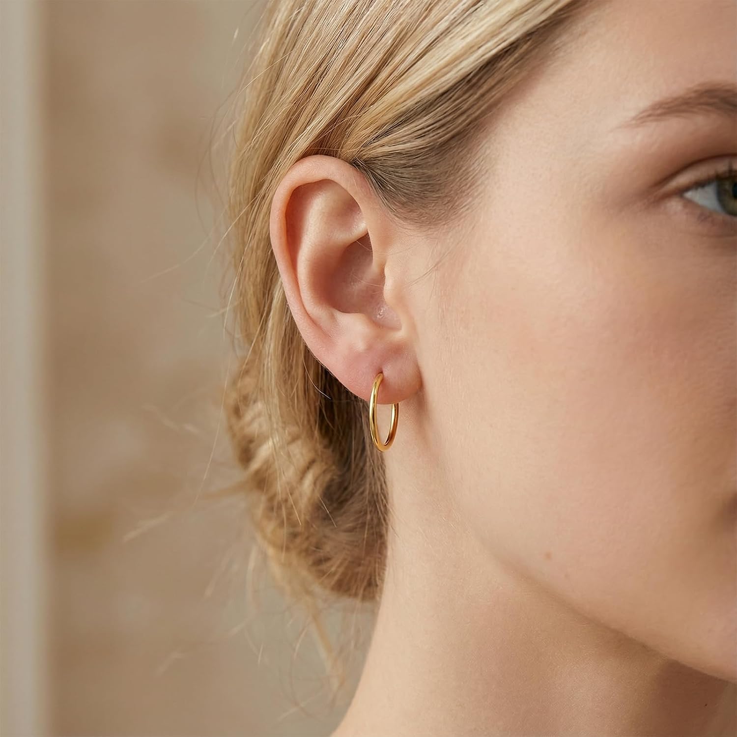 Gold Clip On Hoop Earrings for Women, Classic Chunky Hoops Gold-Tone Brass Spring Hoops for Non Pierced Minimalistic Clip Earrings
