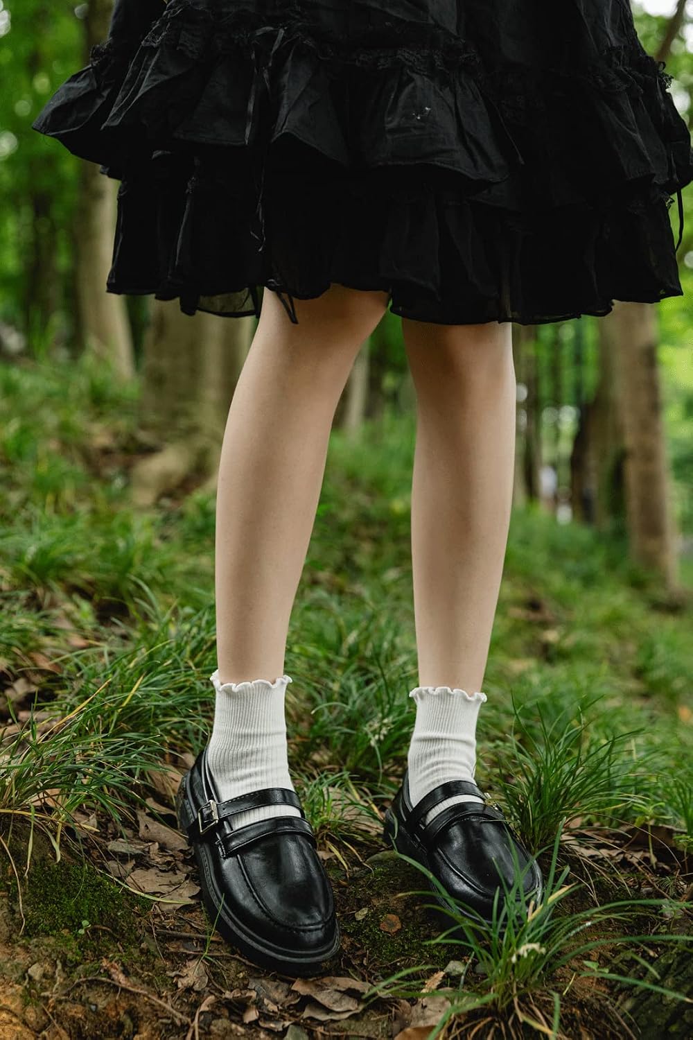 SEMOHOLLI Women Ruffle Socks, Ankle Socks Ruffle Turn-Cuff, Lovely Double Needle Solid Color Edge Relent Girl Socks
