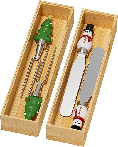 Miniatura 8 de Organizador de cajones de bambú, bandeja de cubiertos apilable estrecha para cocina, 2 piezas de cubiertos y caja de utensilios, 12 x 3 x 2 pulgadas