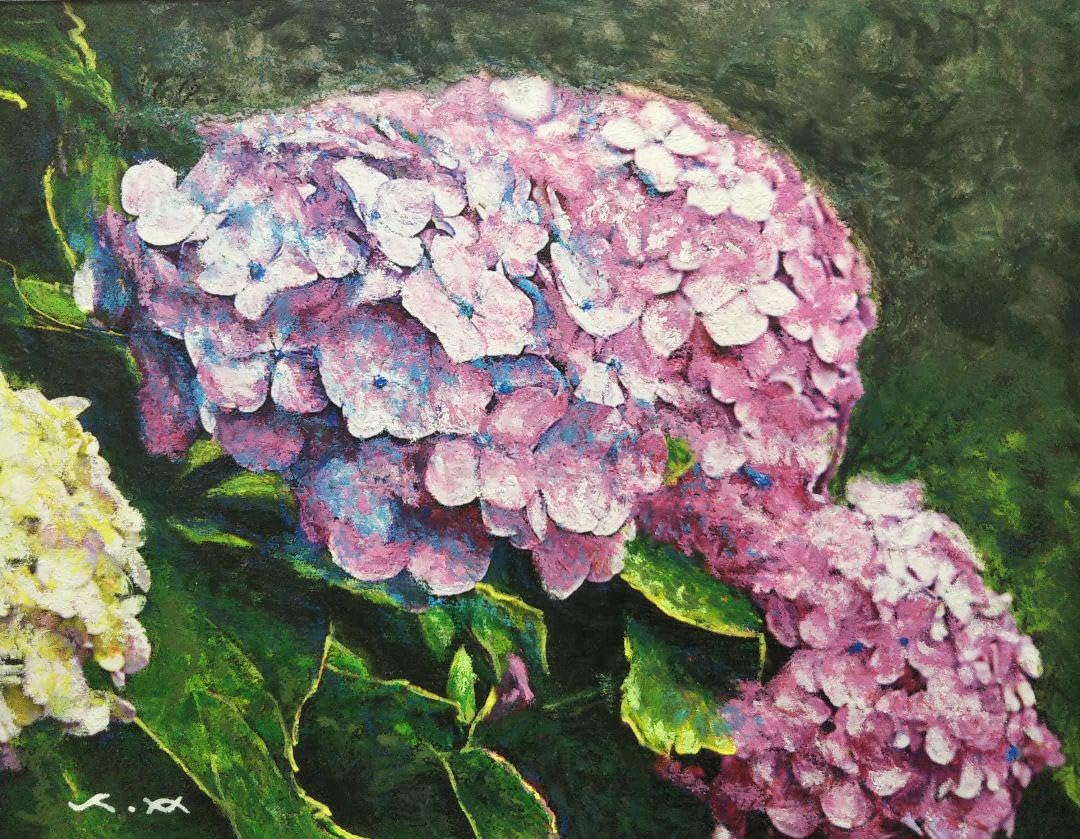 F0号◆アジサイ◆荒木孝介 真作 新品【パステル＋水彩】◆防水&丁寧梱包◆花の絵 F0号◇アジサイ◇荒木孝介 真作 新品【パステル＋水彩】◇防水&