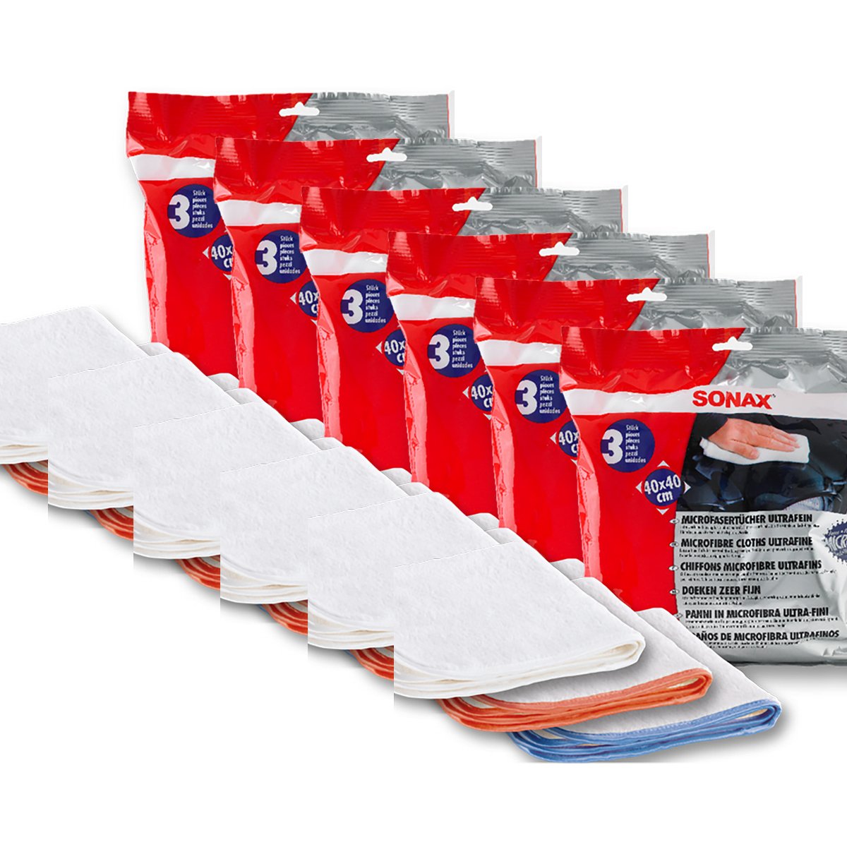 SONAX 6 x 04507000 Paño de Microfibra ultrafein Acabado Lacado 3 Unidades
