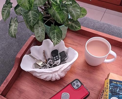 Miniatura 8 de Réplica de escultura de concha de almeja pequeña, 8.75 pulgadas de largo x 5.6 pulgadas de ancho x 4.33 pulgadas de alto, concha de resina blanca