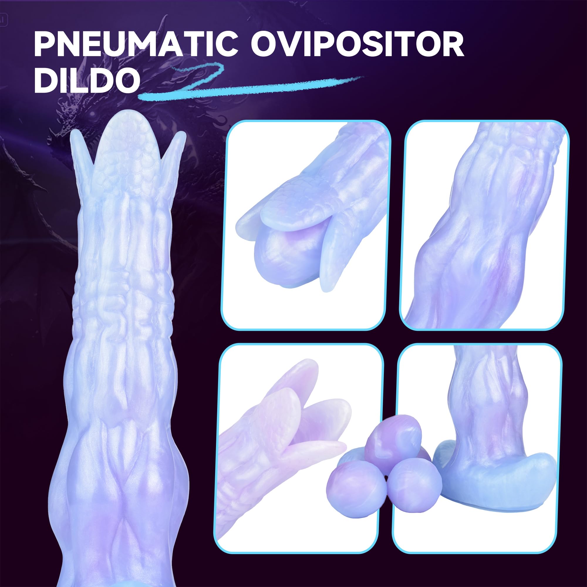 Dragon Dildo Monster Dildo Ovipositor with 5 Eggs, 8inch Pneumatic Silicone Ovipositing Tentacle Dildos Inflatable Anal Plug Adult Sex Toys for Women G Spot and Men Couples Sex Game