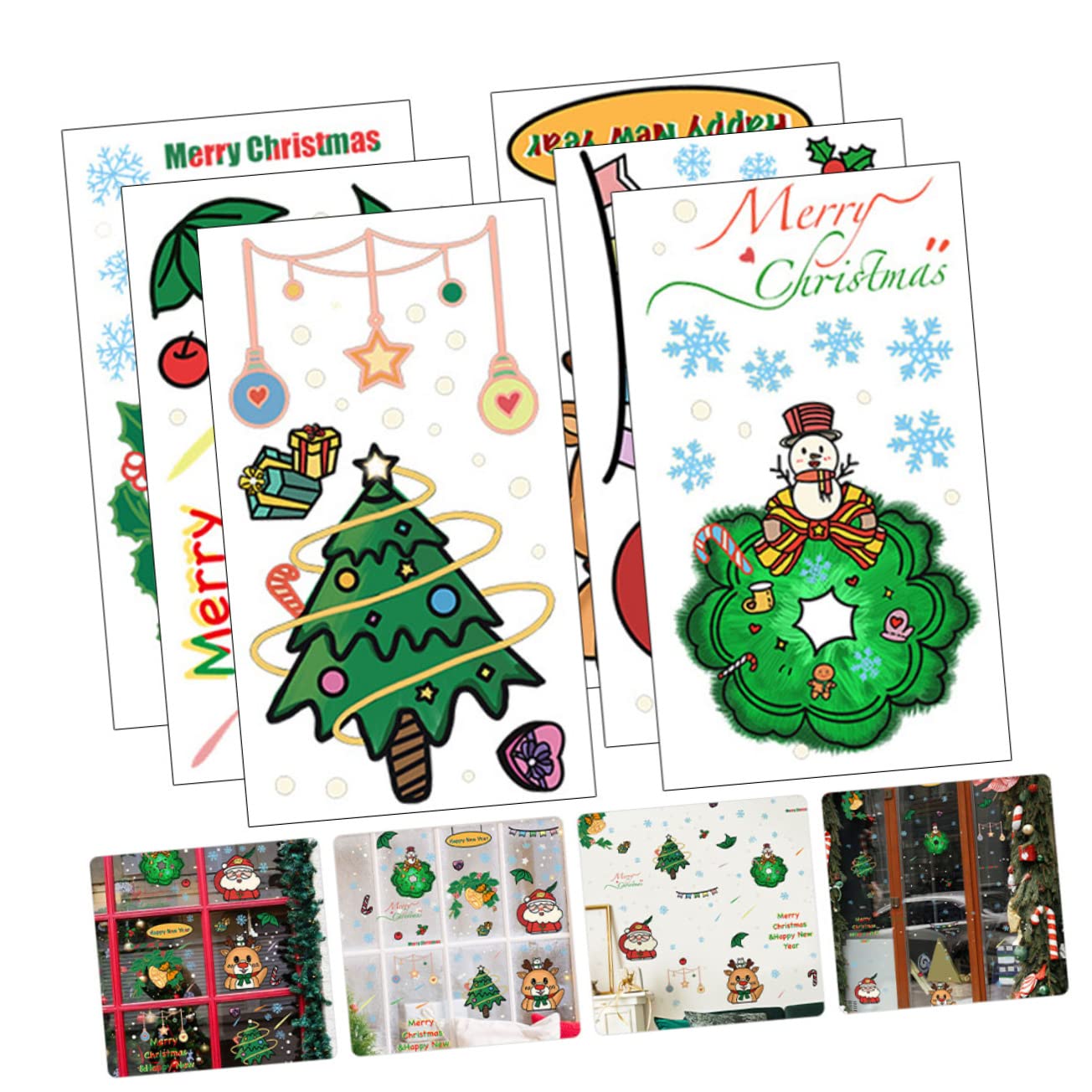 jojofuny 18piezas Pegatinas De Navidad De Cartoon Decoración Autoadhesiva De Pared Para Ventanas y Adornos De Papá Noel y Para Navidad