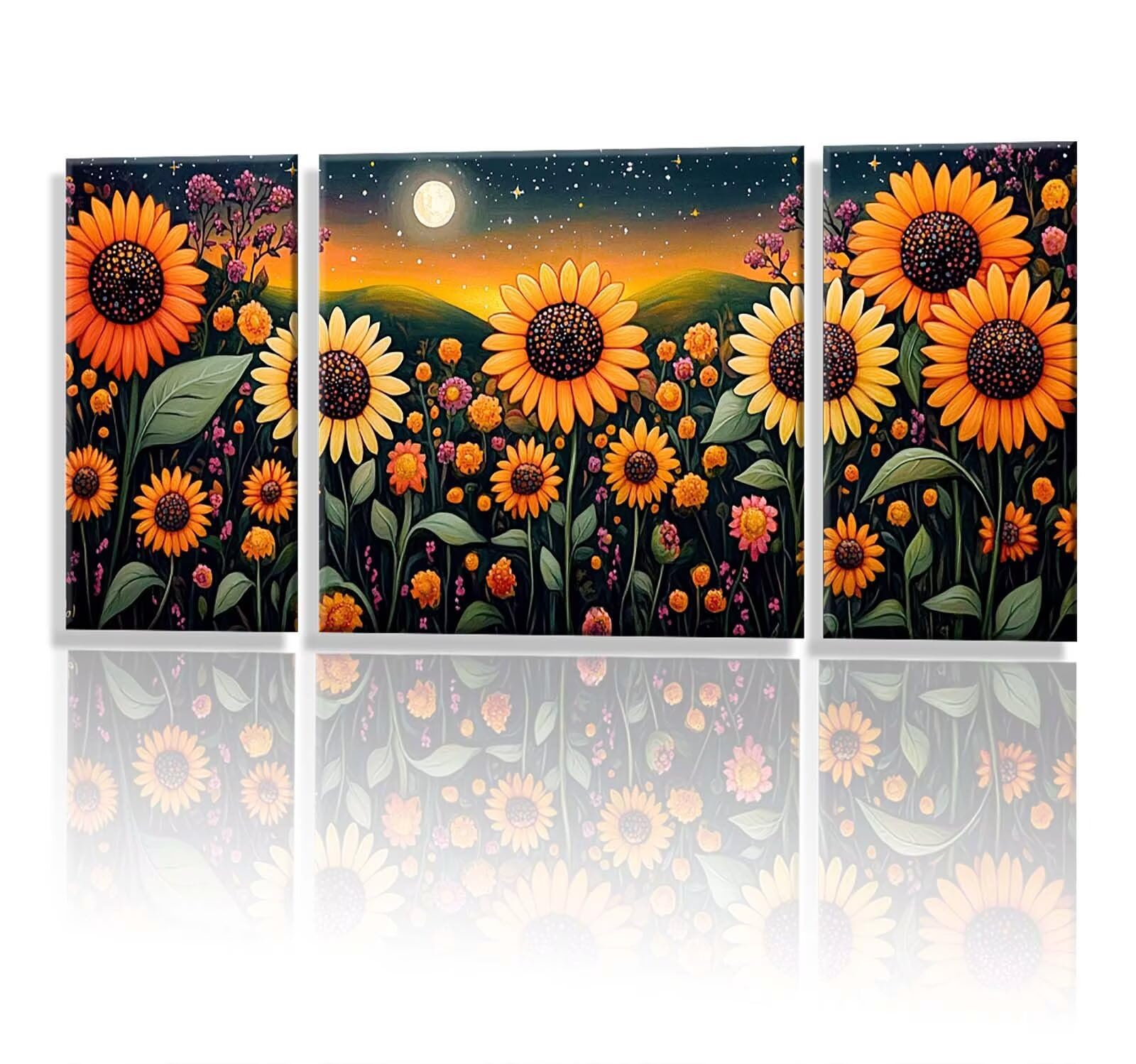 3 Pezzi Dipingere con i Numeri adulti, Paint by Numbers Luna Girasole(2), Kit Lavoretti Creativi, Kit di Pittura Acrilica Fai-da-Te, con Pennello, Decorazioni Casa 70x140cm (Senza Cornice) y1s-722