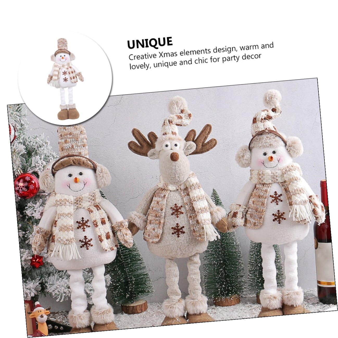 Ornamento Natalizio Bambola di Peluche Estensibile a Forma di Pupazzo di Neve Cappello, Decorazione da Tavolo per Feste di Natale e Scenari Natalizi, Regalo Festivo per Casa