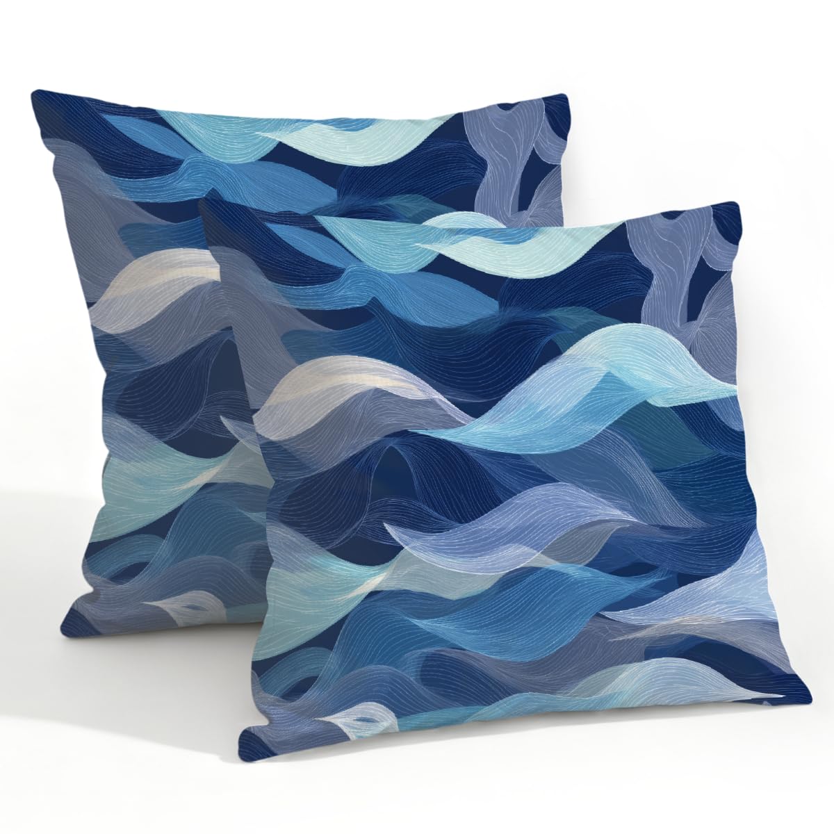 Outdoor Pillow Covers Waterproof Pillowcases 22x22in Set of 2 Modern Ocean Waves Lines Decorative Throw Cushion Case for Couch Sofa Garden Patio Furniture