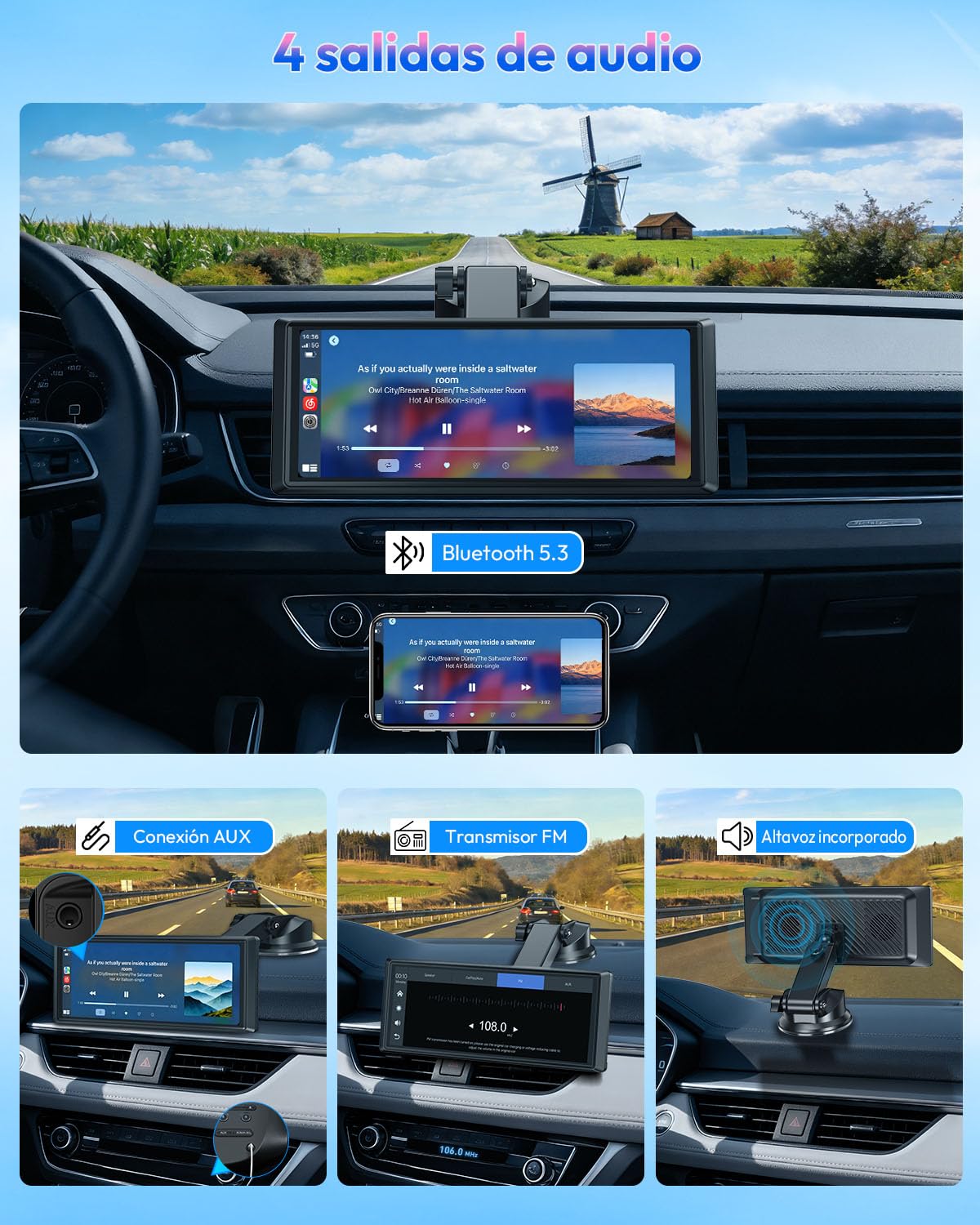 ESSGOO Pantalla Carplay Coche con Cámara Retrovisora,8 Pulgadas Apple Car Play Android Auto Inalámbrico,Pantalla Táctil Portátil Radio Coche con Bluetooth,Airplay,Mirror Link,FM,AUX,Siri,Navegación