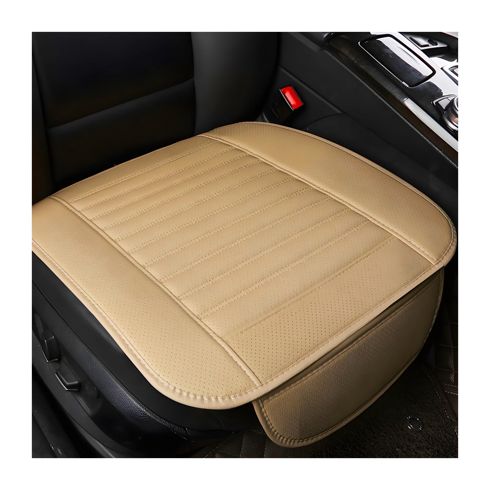 Dickno Car Seat Covers for Front Seats, Breathable Leather Cushion Protector, Anti-Slip Driver Seat Padded with Storage Pockets, Universal Car