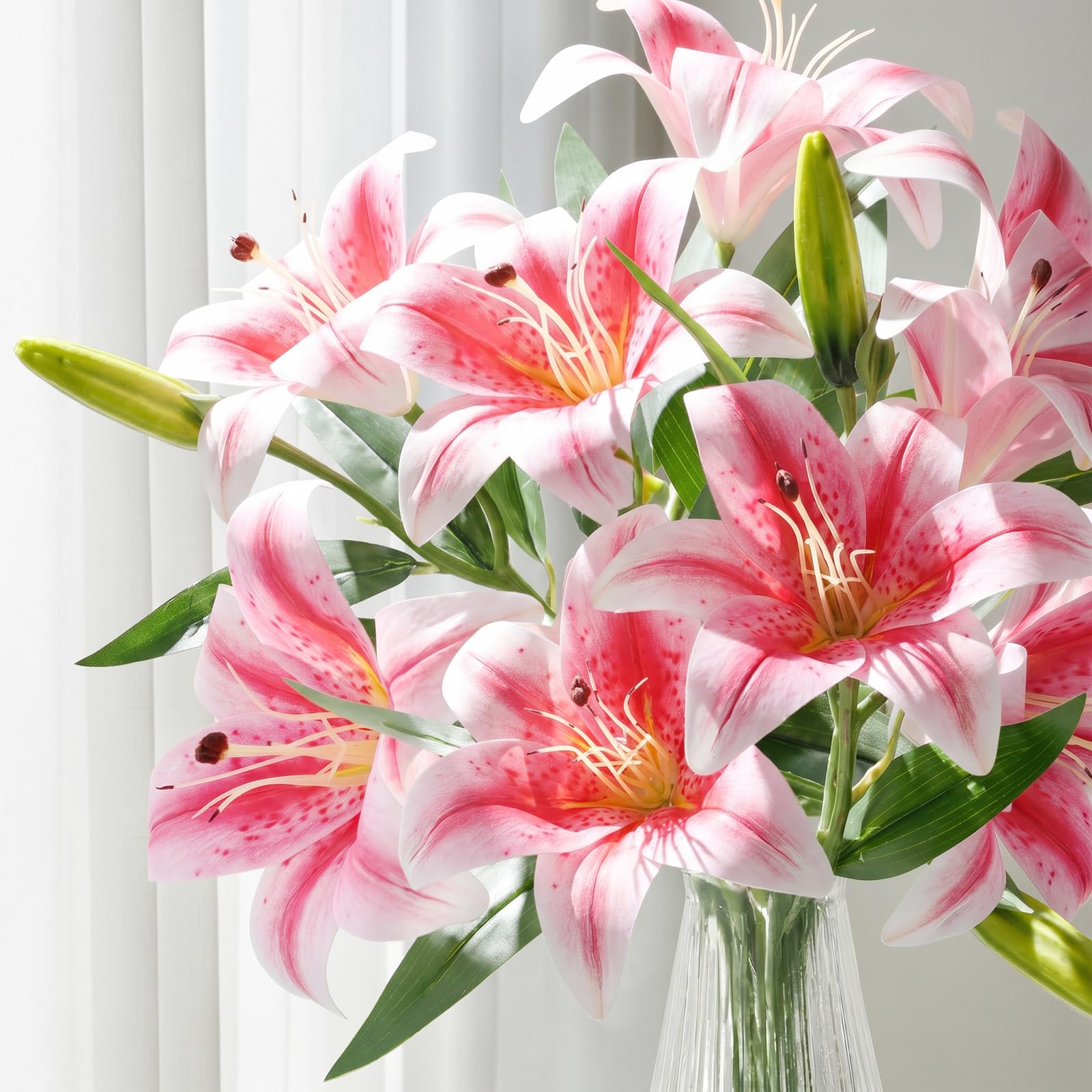 TYL&TYS 6PCS Artificial Lilies Flower Set, 3D Printing Realistic Fake Lilies with 12 Heads and 6 Buds - Image 4