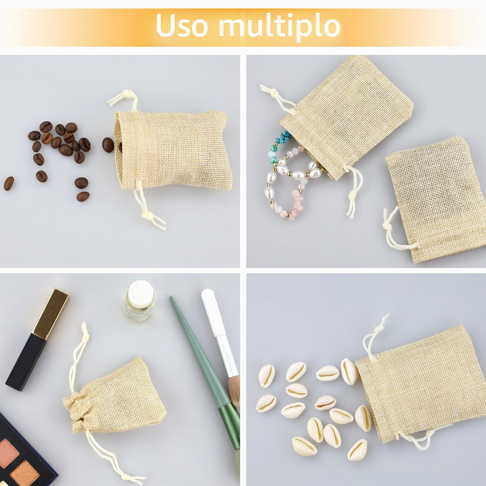 100 Pz Sacchetti di Iuta Piccoli, Sacchi Juta Lino con Coulisse, Sacchetti Regalo Riutilizzabili per Matrimoni, Feste, Gioielli (7 x 9cm)