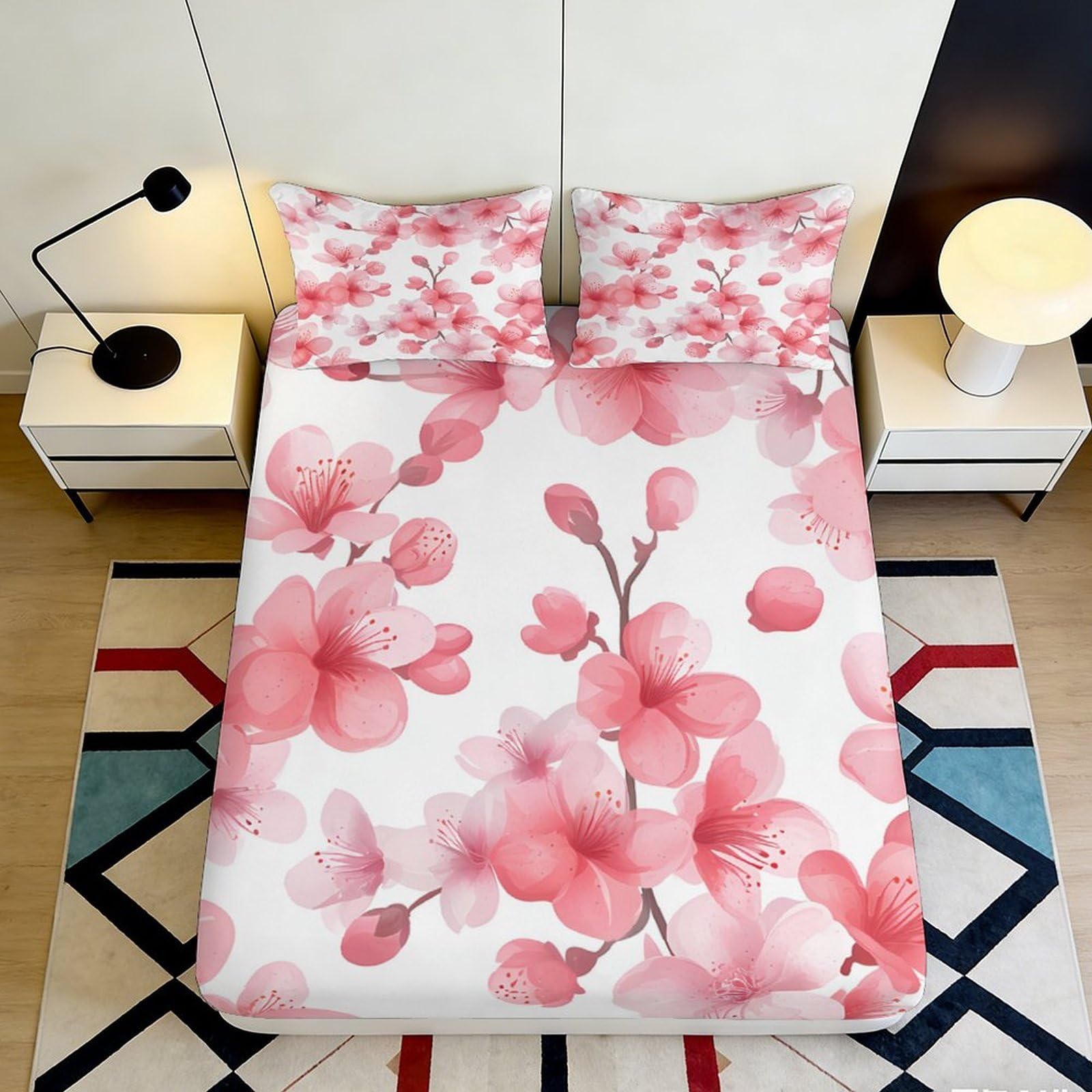Pnayamiorkfel Style-6 3D Printed Sakura Blossom Fitted Sheet Microfiber Soft Pink Floral Bed Cover For Bedroom Guest Room Decor 90X200x25cm