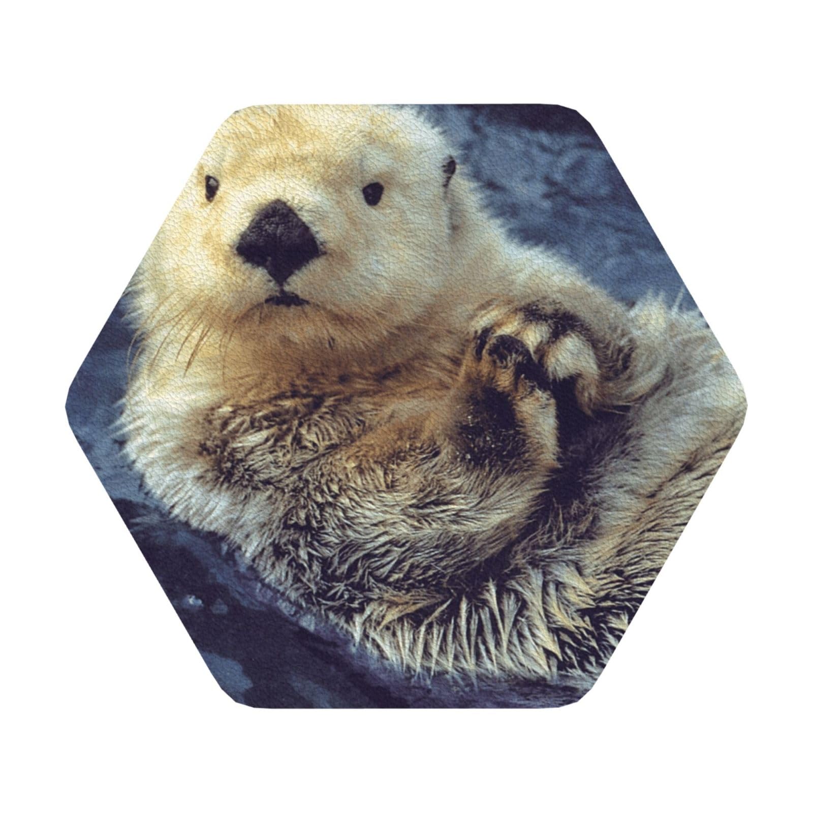 White animal PU Leather Coasters Set of 6 Hexagon Drink Coasters