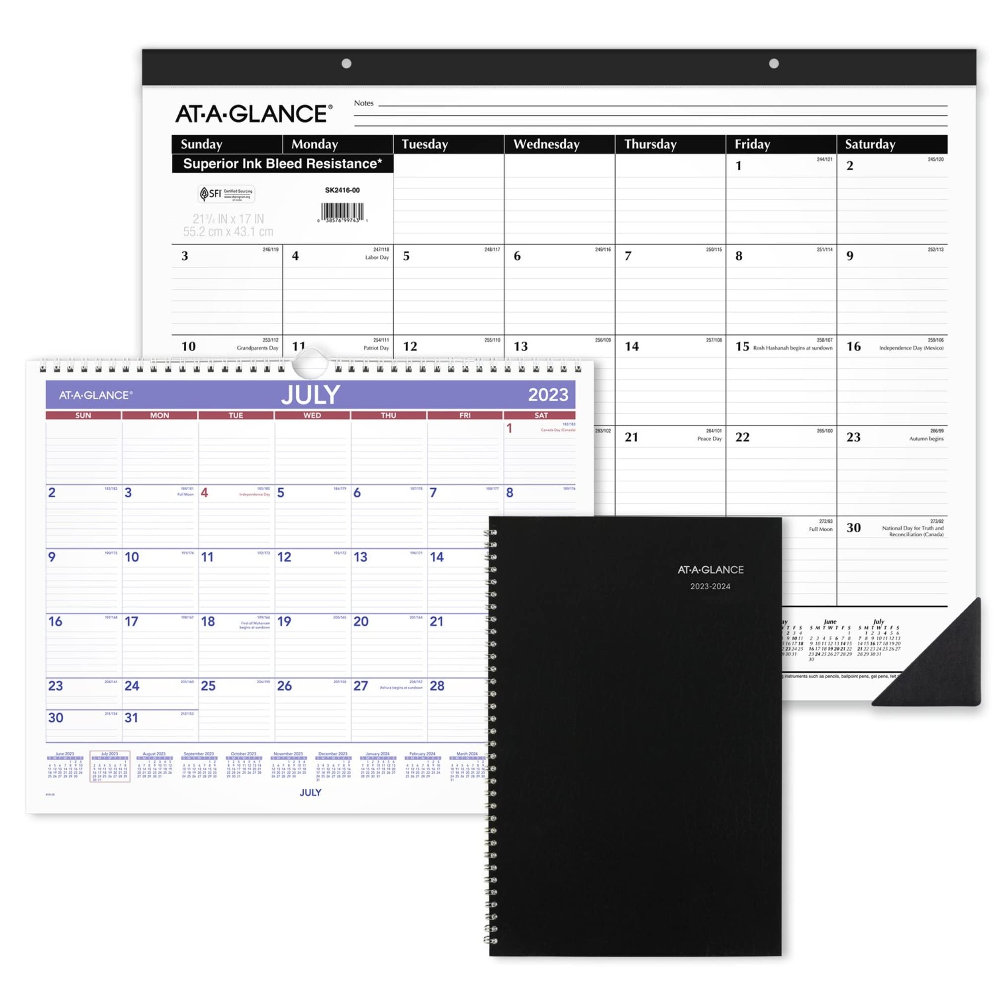 2024 AT-A-GLANCE® Monatlicher Schreibtischunterlage Kalender, 54,5 x 43,2 cm, Schieferblau, Januar bis Dezember 2024, 89701