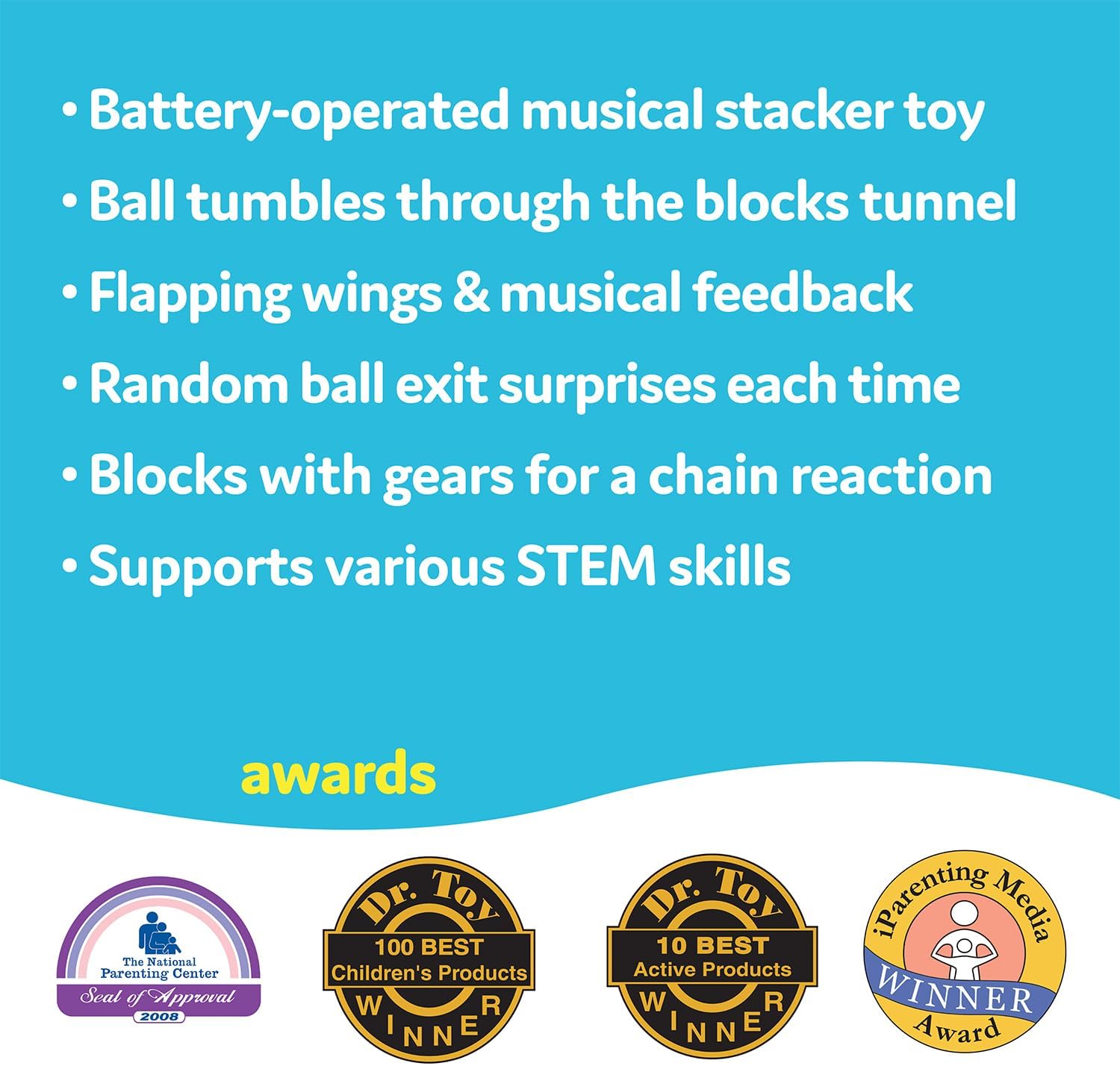 Yookidoo Babies Musical Tumble Ball Stacker Toy. Colorful Sensory Toddlers STEM Enhancing Game. Battery Operated Stacking Tumbling Play. Ages 9 Month Up.