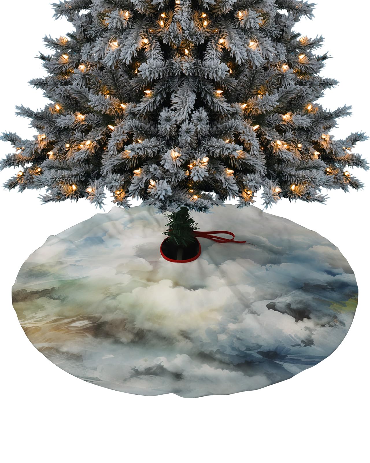 Christmas Tree Skirt,Abstract Blue Sky White Cloud Xmas Tree Skirts Ornaments for New Year Holiday Party Decor,Mountain Nubilous Landscape Christmas Tree Mat